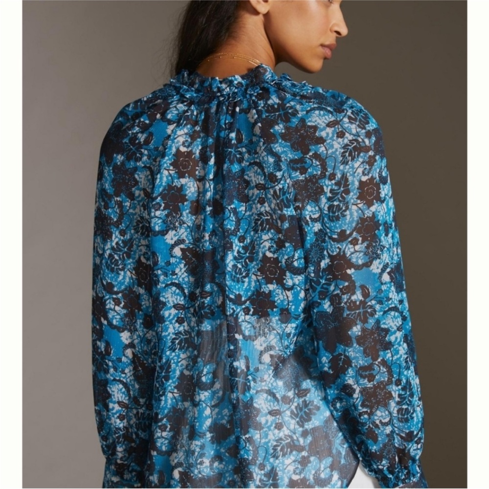 Anthropologie Sheer Printed Peasant Blouse Medium - Picture 3 of 7